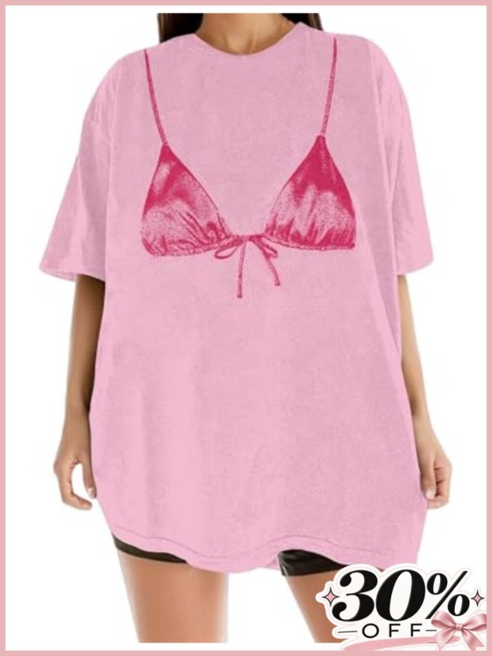Oversized Graphic Tee With Bra Print Playful Summer Streetwear Top